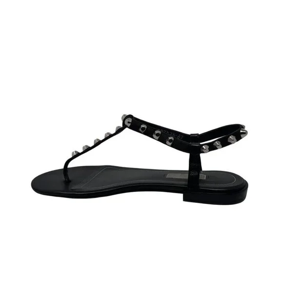 Balenciaga Paris Moto Stud Ankle T Strap thong Sandals Black Leather size 37 7 - Picture 2 of 13